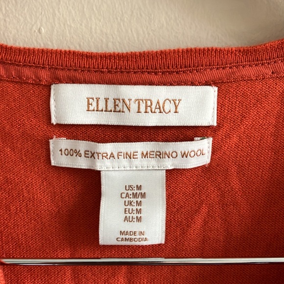 Ellen Tracey 100% extrafine merino wool V-neck sweater burnt orange - Picture 5 of 6